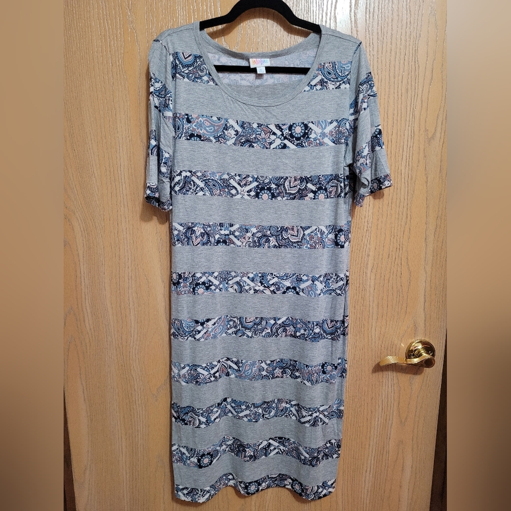 LuLaRoe Gray and Blue Patterned Dress